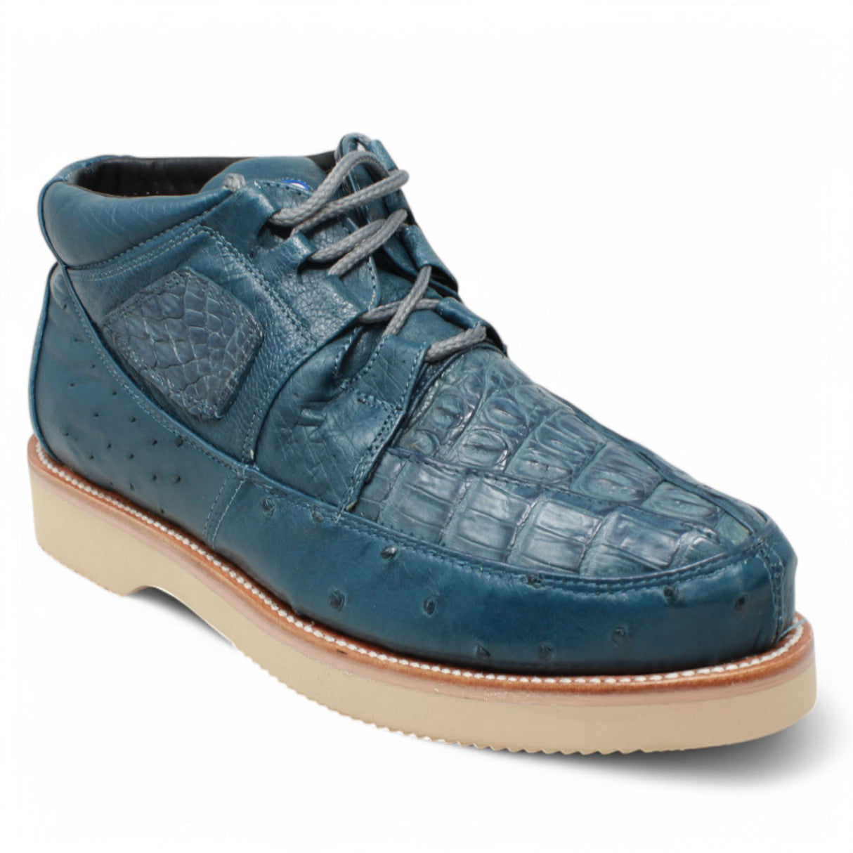 Genuine Caiman & Ostrich Skin High Top Sneakers - Blue