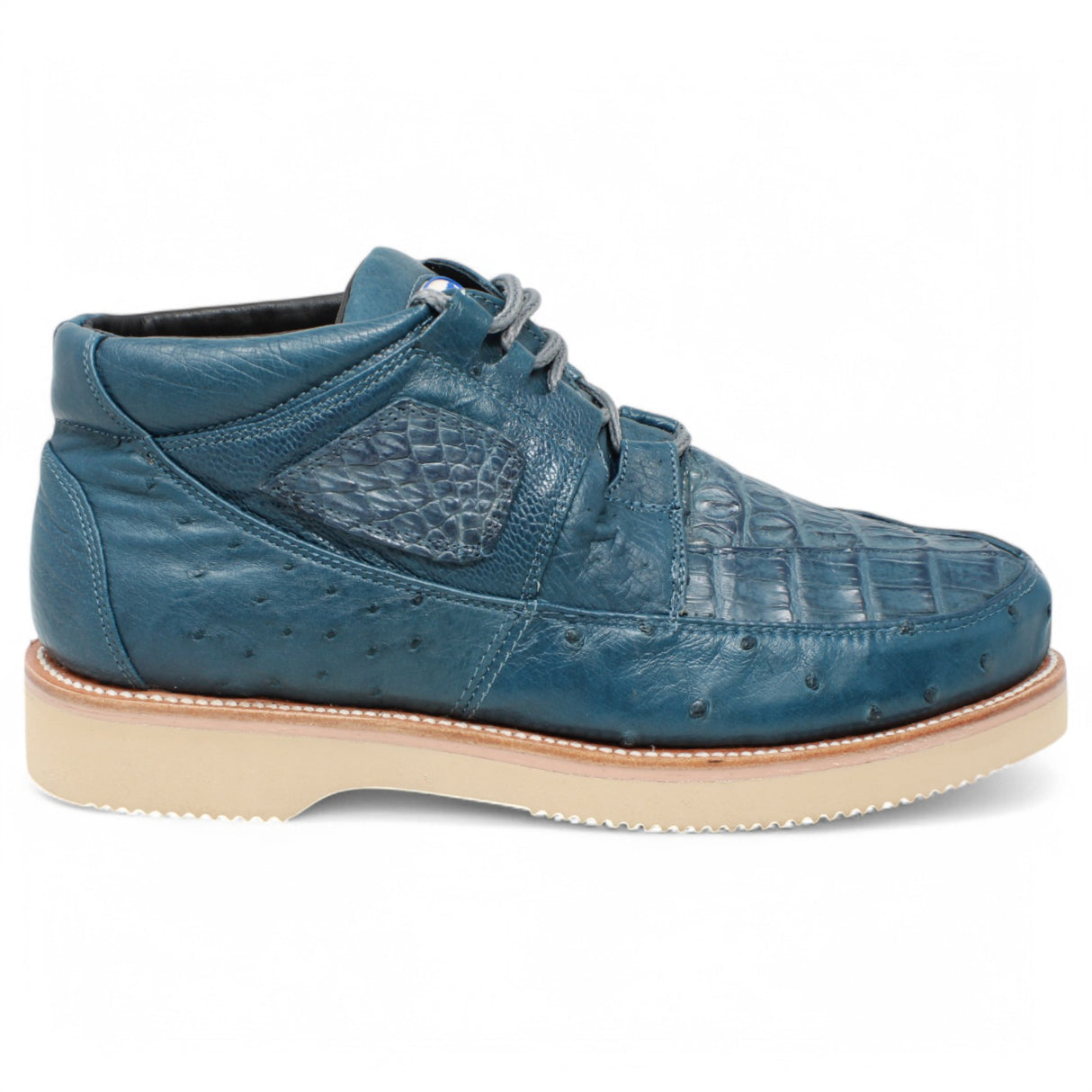 Genuine Caiman & Ostrich Skin High Top Sneakers - Blue