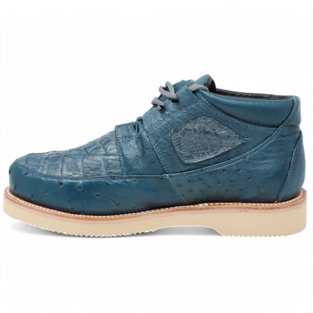 Genuine Caiman & Ostrich Skin High Top Sneakers - Blue