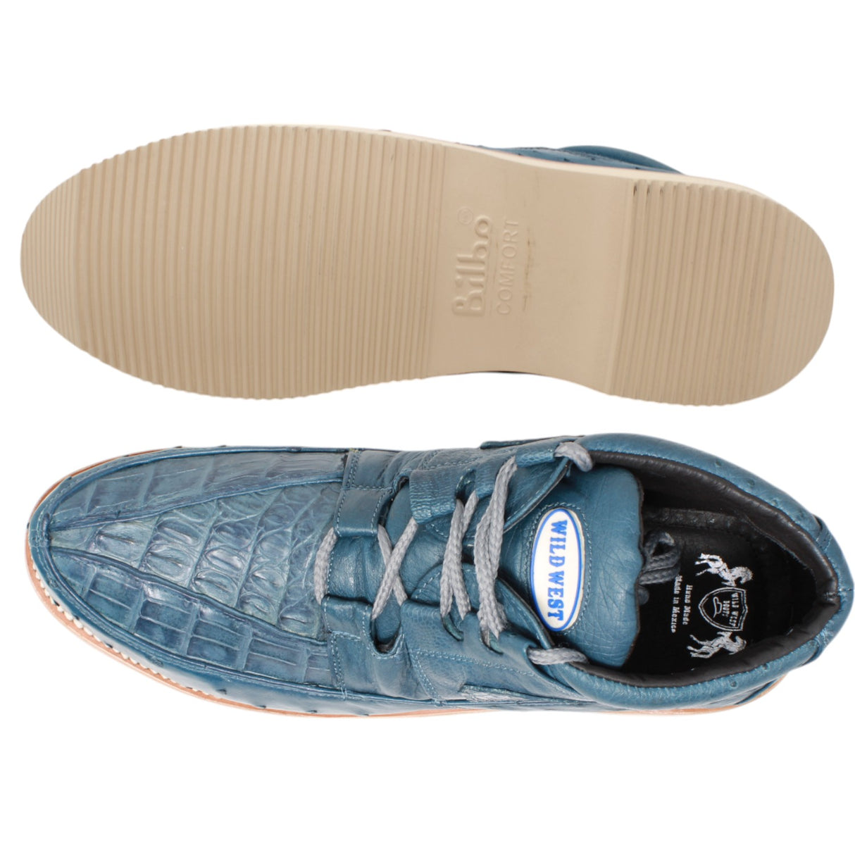 Genuine Caiman & Ostrich Skin High Top Sneakers - Blue
