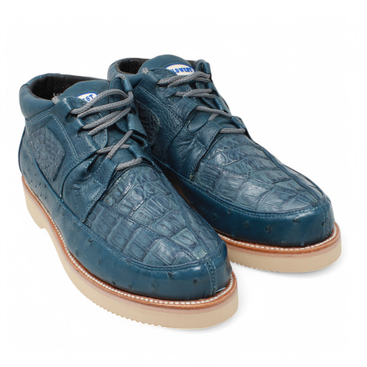 Genuine Caiman & Ostrich Skin High Top Sneakers - Blue
