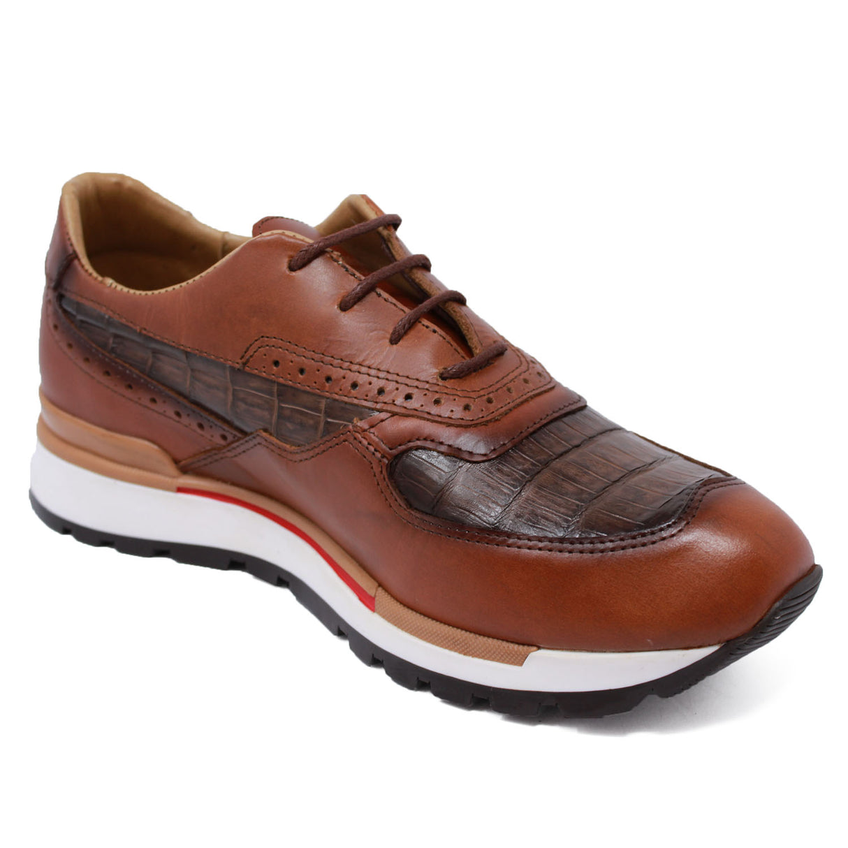 Genuine Caiman Belly Skin Sneakers - Shaded Brown