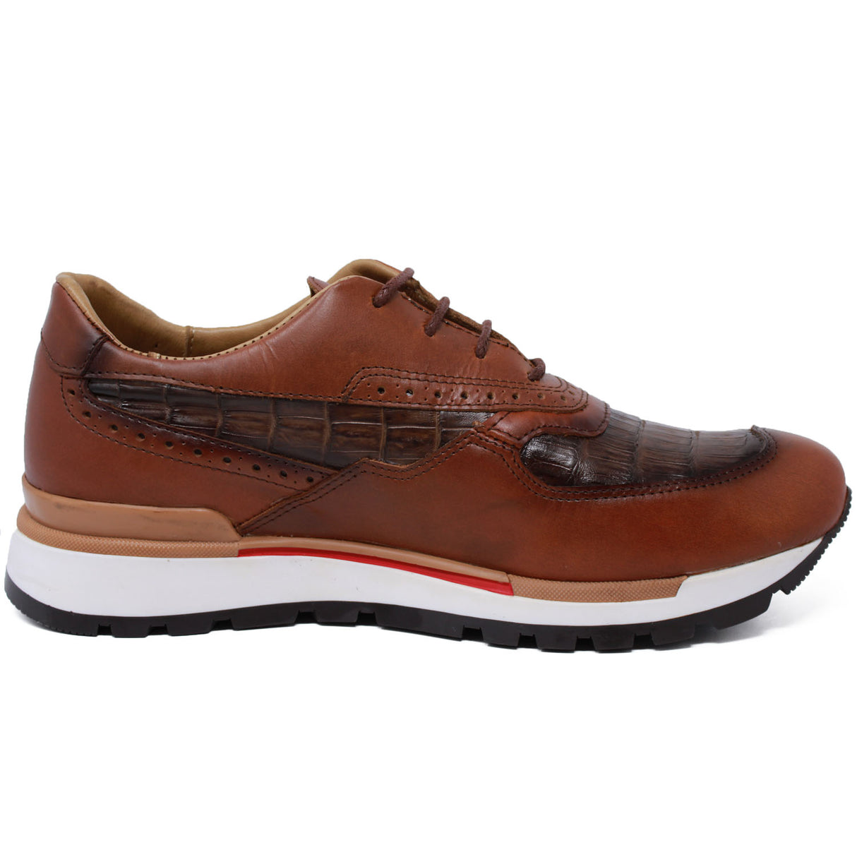 Genuine Caiman Belly Skin Sneakers - Shaded Brown