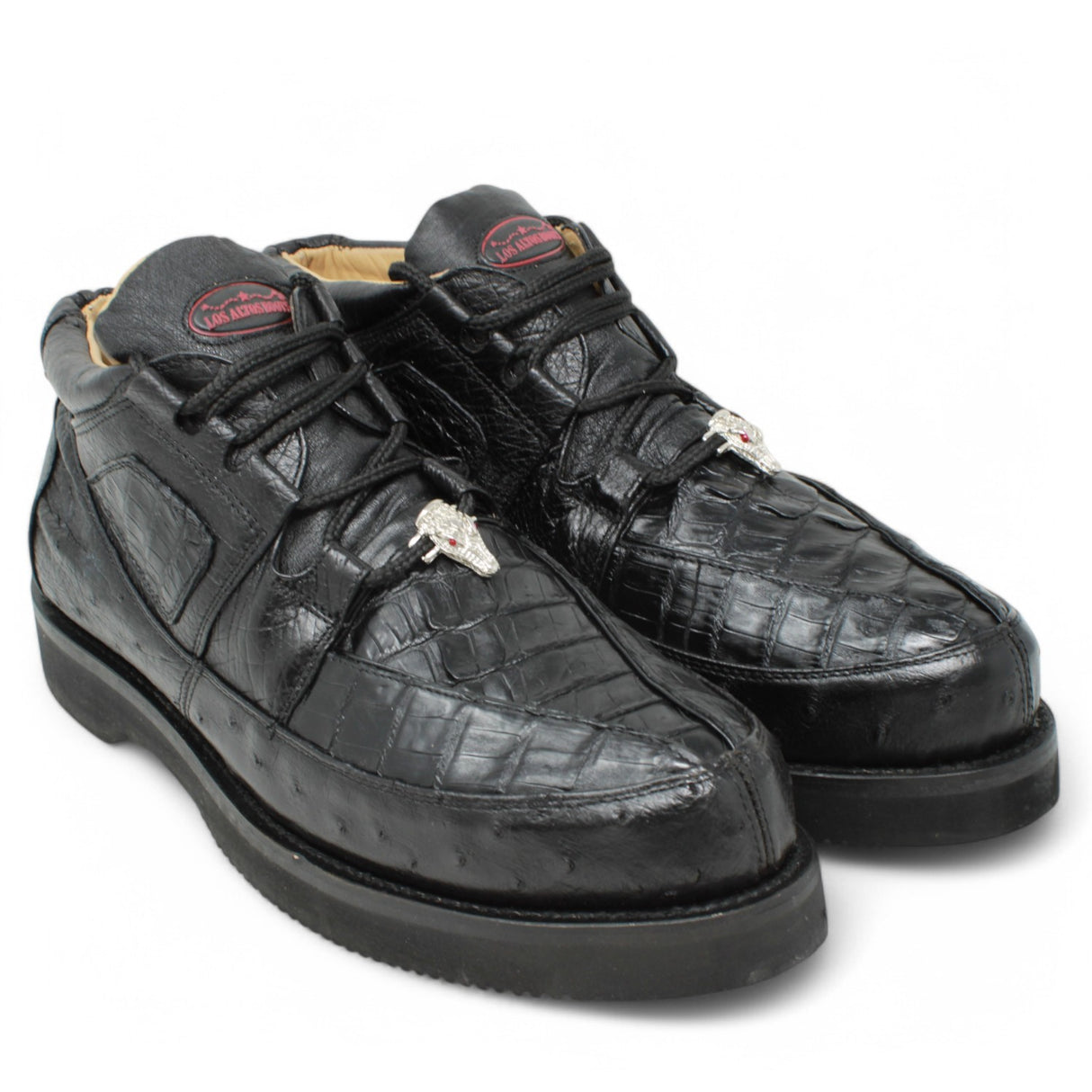 Genuine Caiman Belly & Ostrich Skin High Top Sneakers - Black