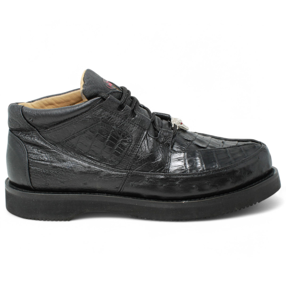 Genuine Caiman Belly & Ostrich Skin High Top Sneakers - Black