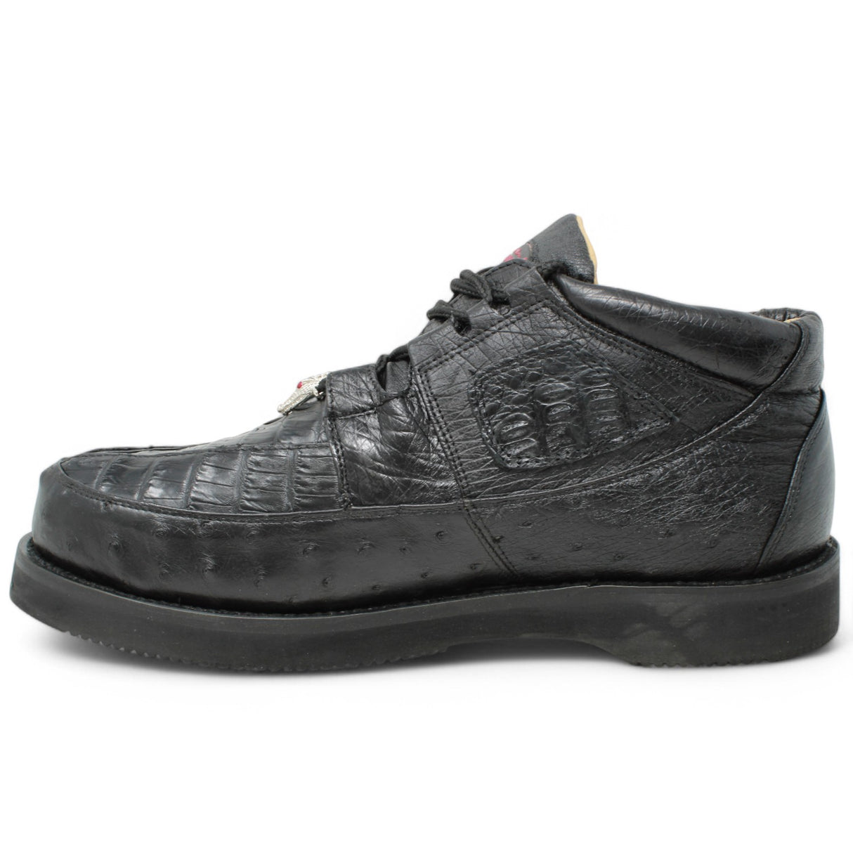 Genuine Caiman Belly & Ostrich Skin High Top Sneakers - Black