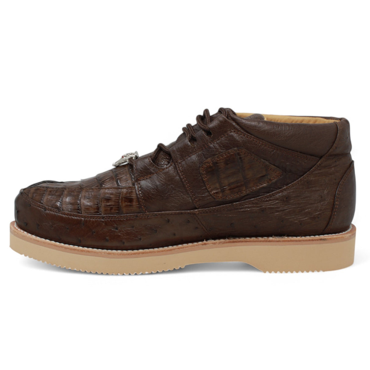 Genuine Caiman Belly & Ostrich Skin High Top Sneakers - Brown