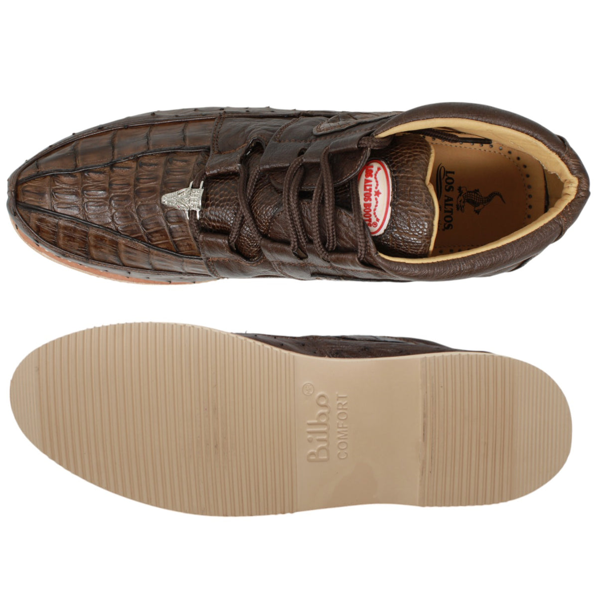 Genuine Caiman Belly & Ostrich Skin High Top Sneakers - Brown