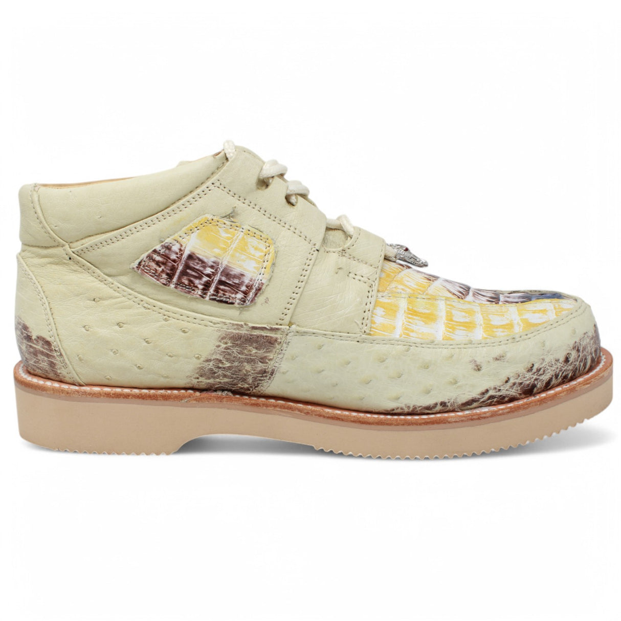 Genuine Caiman Belly & Ostrich Skin Casual Shoes - Natural