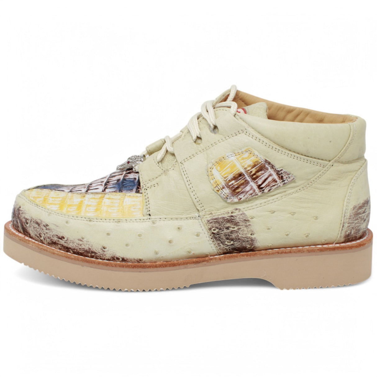 Genuine Caiman Belly & Ostrich Skin Casual Shoes - Natural