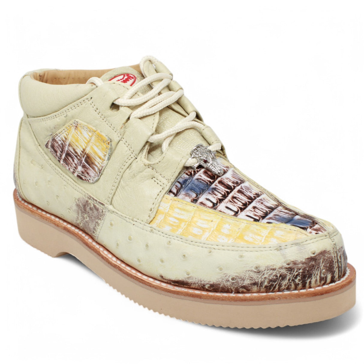 Genuine Caiman Belly & Ostrich Skin Casual Shoes - Natural