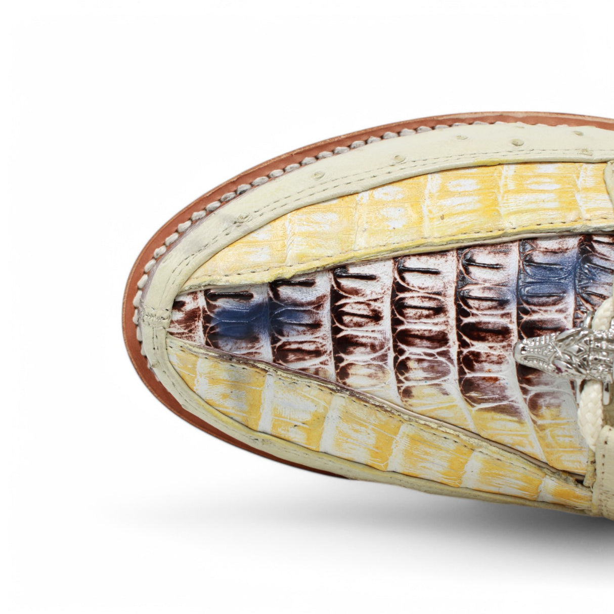 Genuine Caiman Belly & Ostrich Skin Casual Shoes - Natural