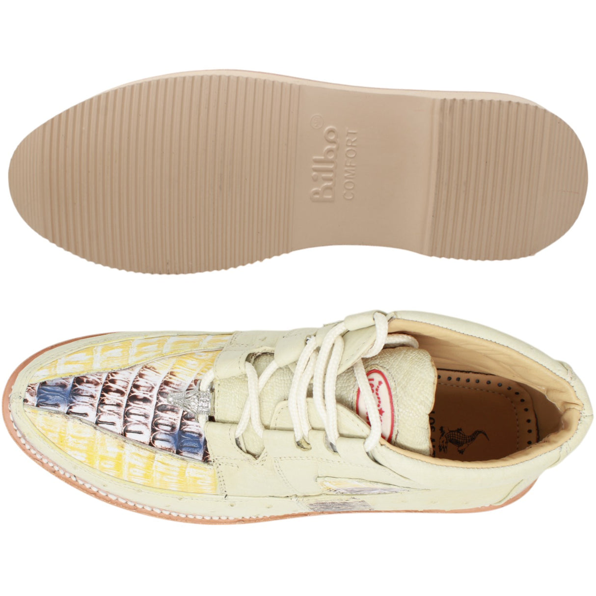 Genuine Caiman Belly & Ostrich Skin Casual Shoes - Natural