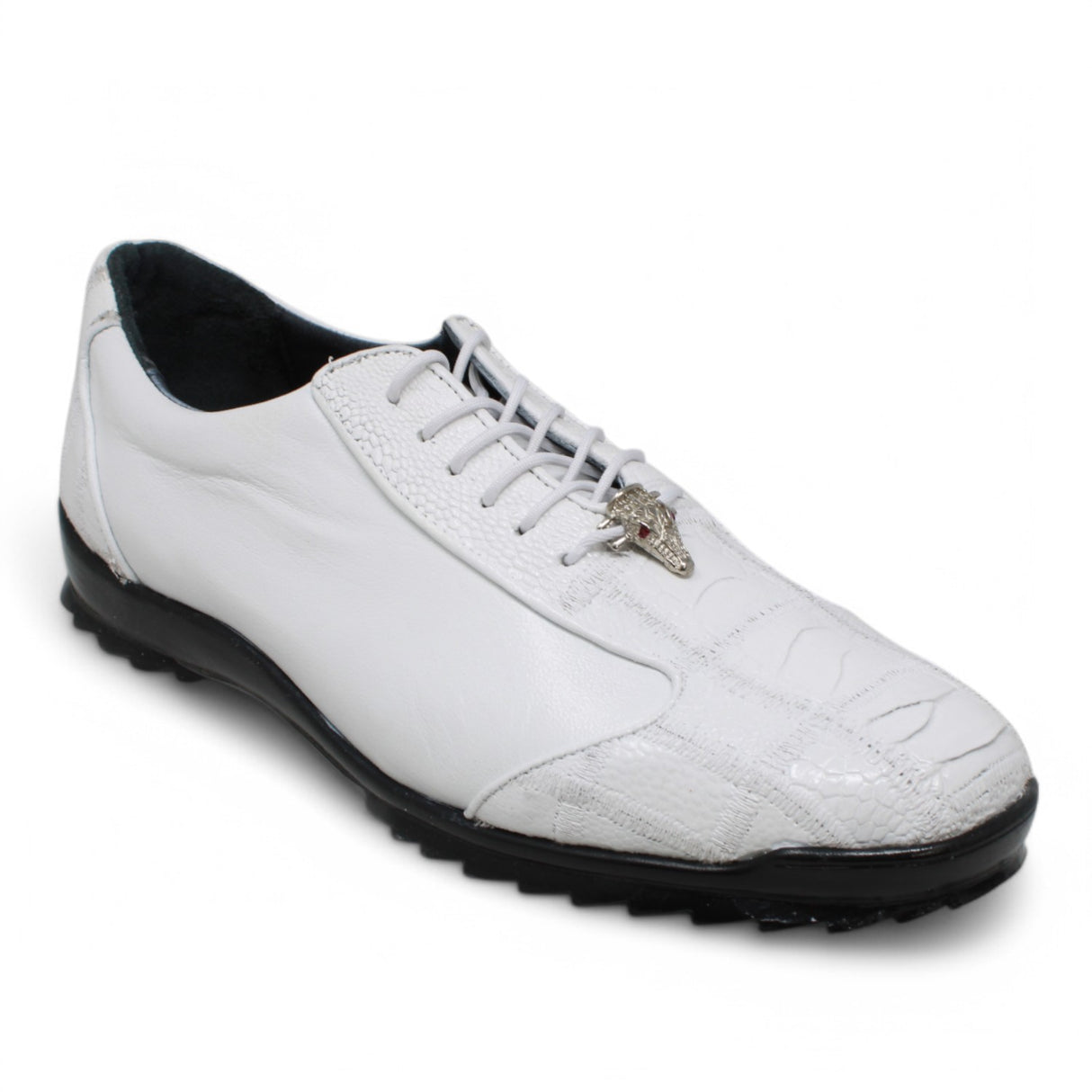 Genuine Ostrich Leg Skin Sneakers - White