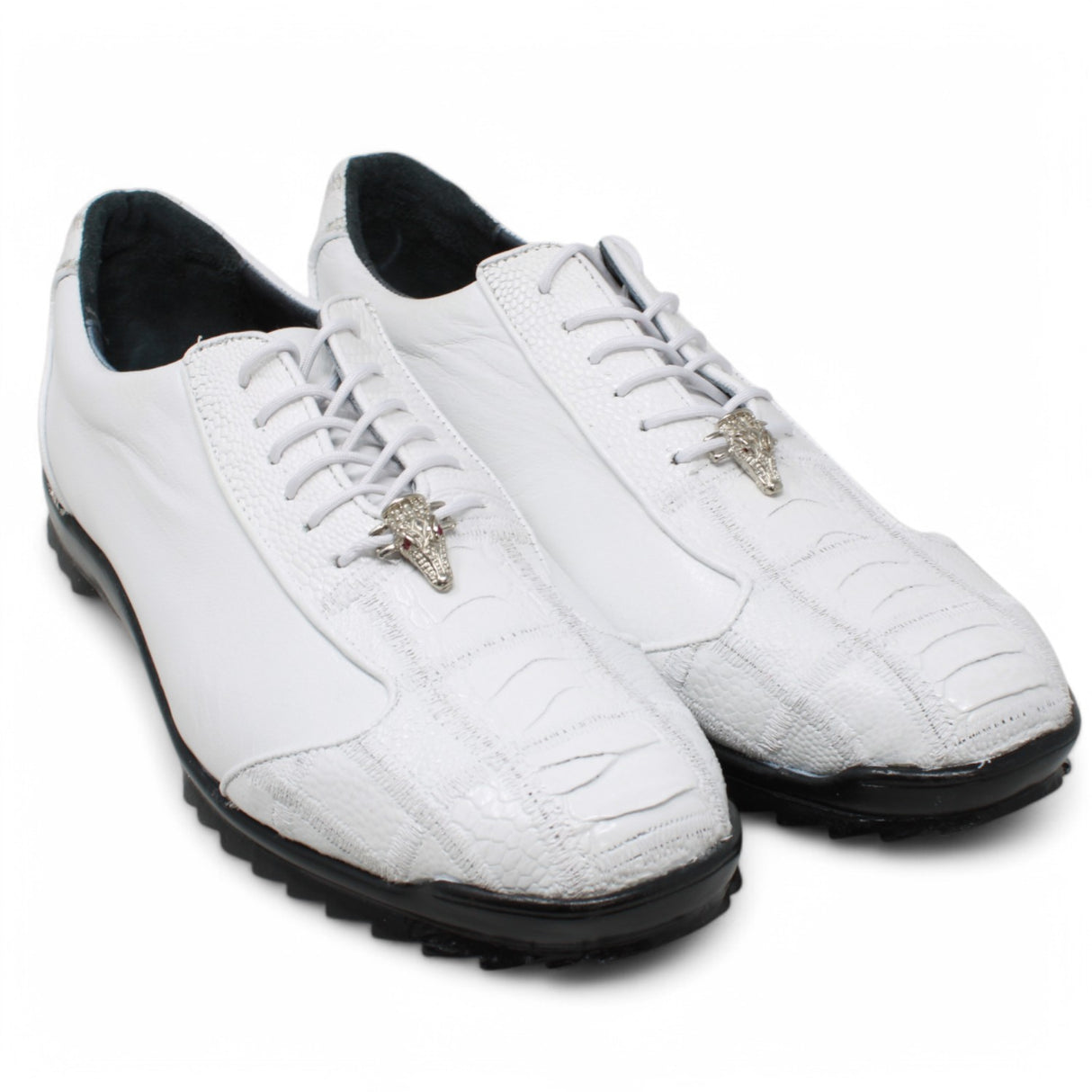 Genuine Ostrich Leg Skin Sneakers - White