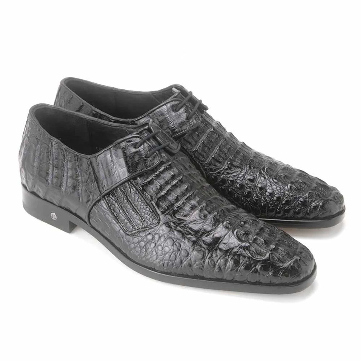 Genuine Caiman Hornback Skin Oxford Dress Shoes - Black
