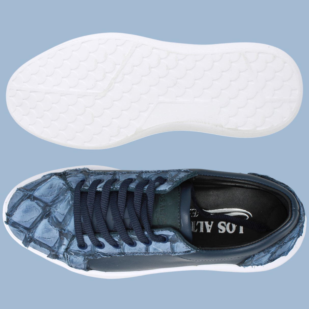 Genuine Pirarucu Fish Skin Sneakers - Blue