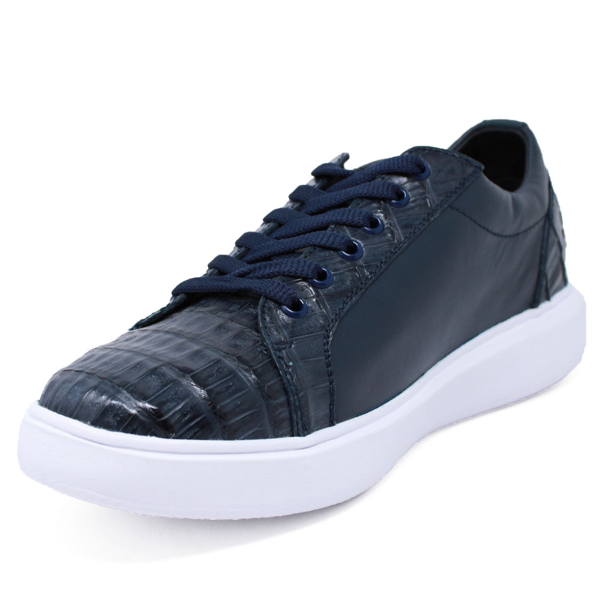 Genuine Caiman Belly Skin Sneakers - Navy Blue