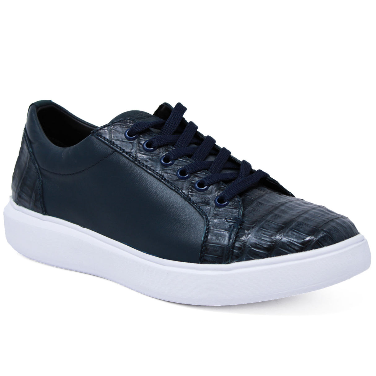 Genuine Caiman Belly Skin Sneakers - Navy Blue