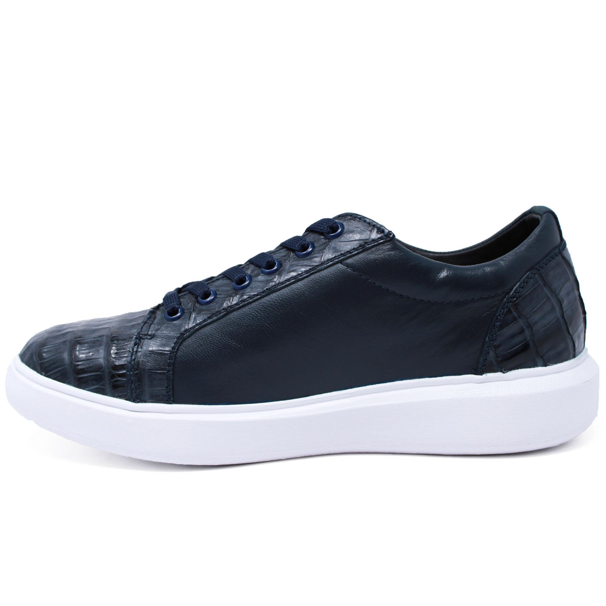 Genuine Caiman Belly Skin Sneakers - Navy Blue