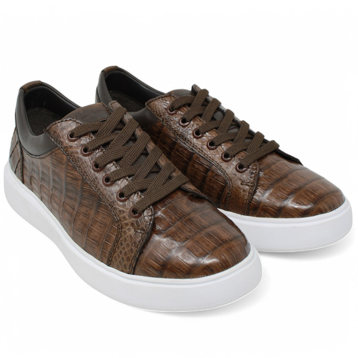 Genuine Full Caiman Belly Skin Sneakers - Brown