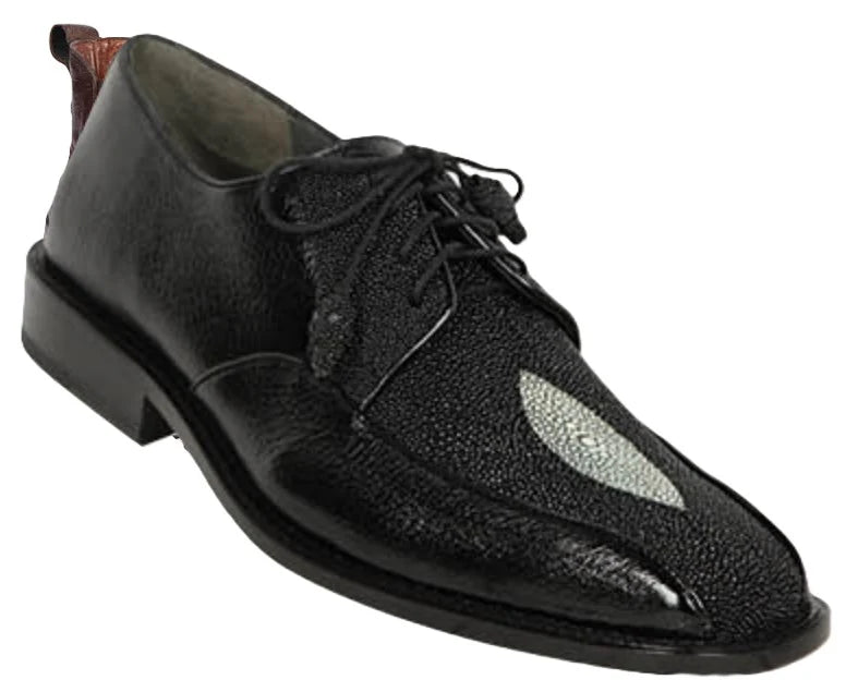 Genuine Stingray & Deer Skin Oxford Dress Shoes - Black