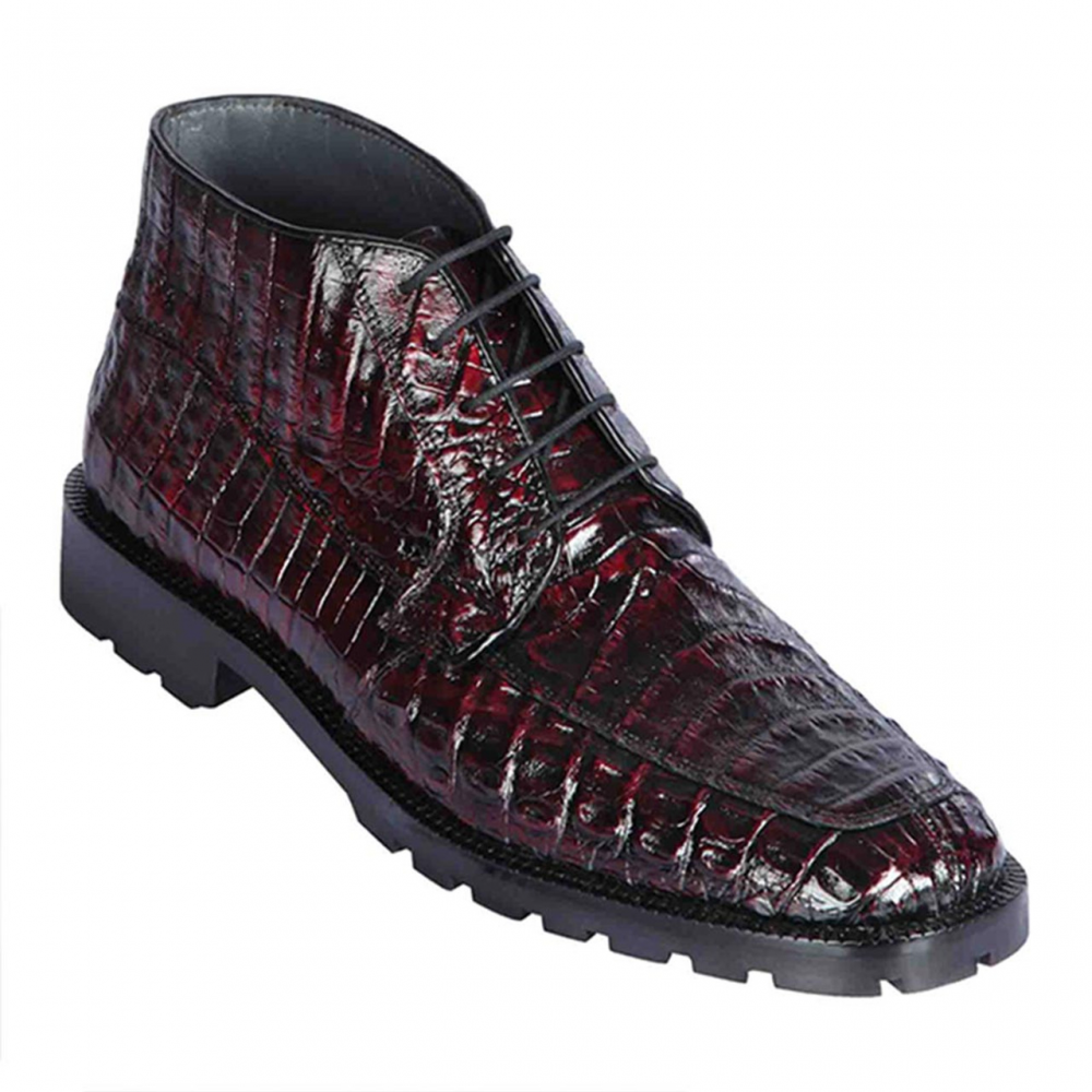 Genuine Caiman Belly Skin High Top Dress Shoes - Black Cherry
