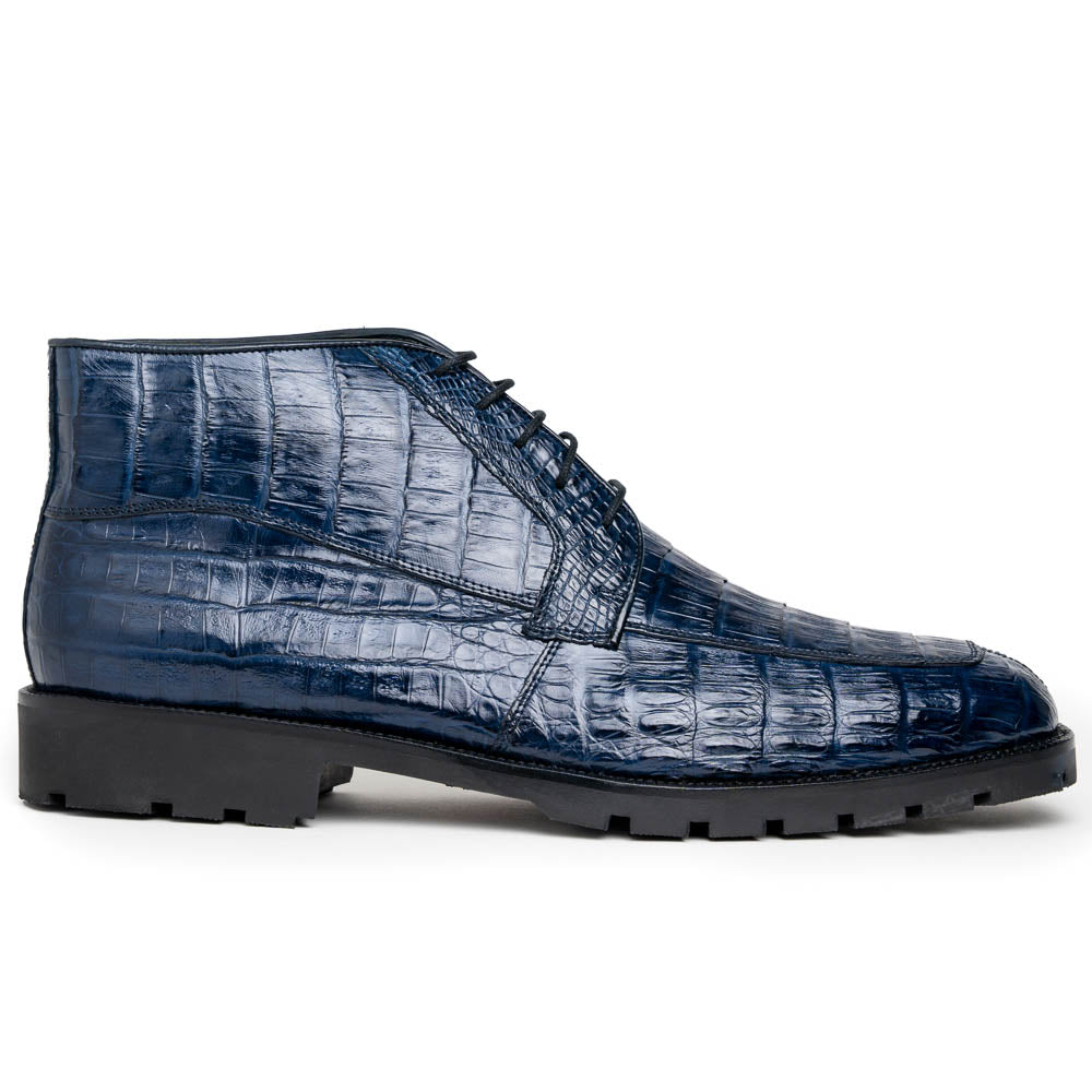 Genuine Caiman Belly Skin High Top Dress Shoes - Navy