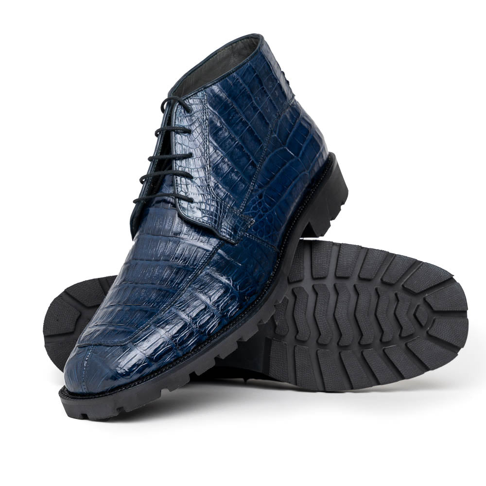Genuine Caiman Belly Skin High Top Dress Shoes - Navy