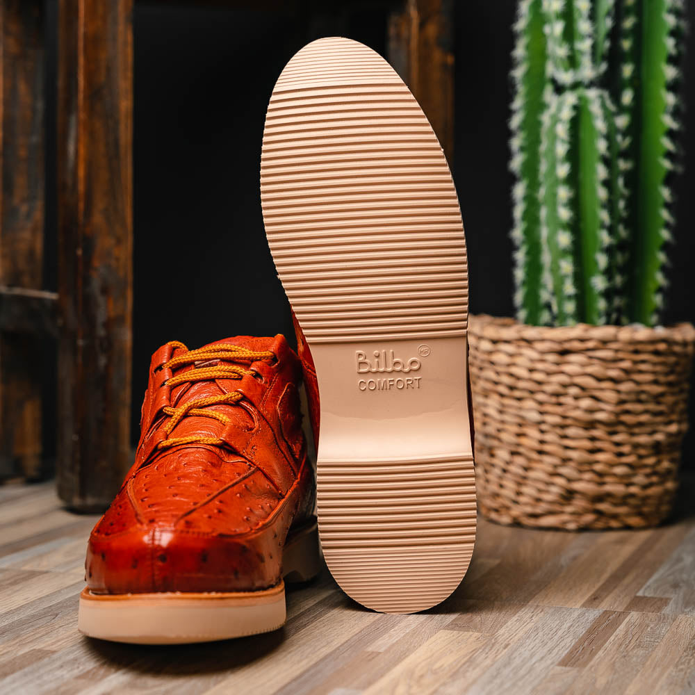 Genuine Full Quill Ostrich Skin High Top Sneakers - Cognac