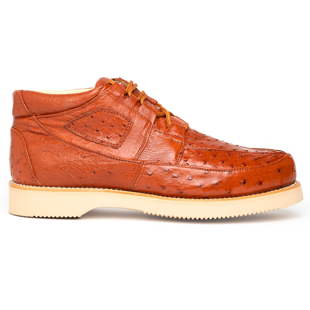 Genuine Full Quill Ostrich Skin High Top Sneakers - Cognac