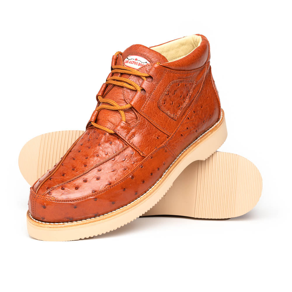 Genuine Full Quill Ostrich Skin High Top Sneakers - Cognac