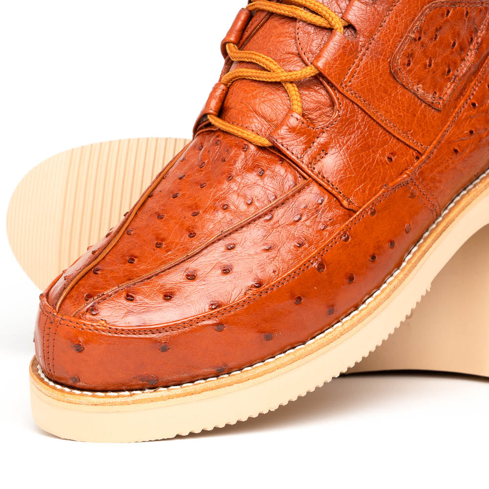 Genuine Full Quill Ostrich Skin High Top Sneakers - Cognac