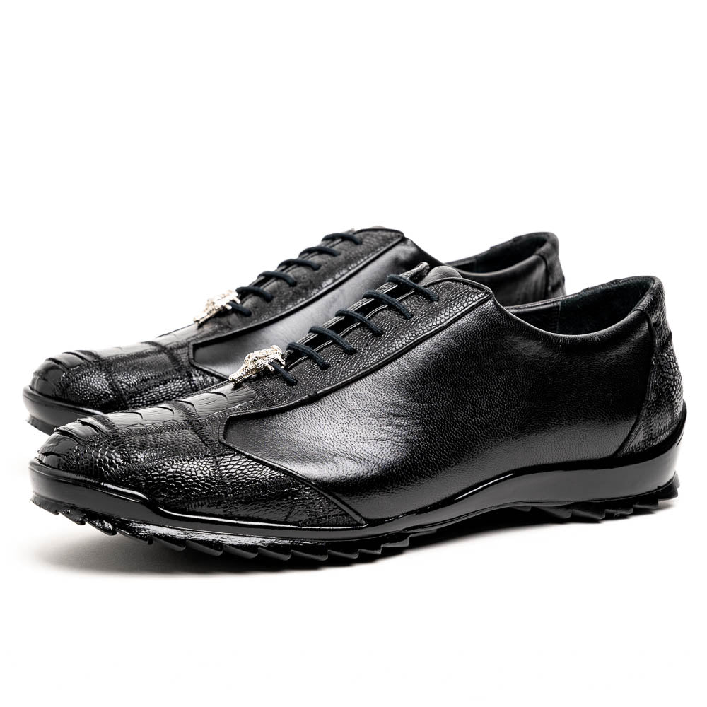 Genuine Ostrich Leg Skin Sneakers - Black