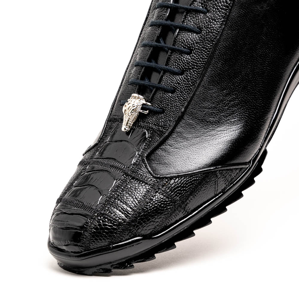 Genuine Ostrich Leg Skin Sneakers - Black