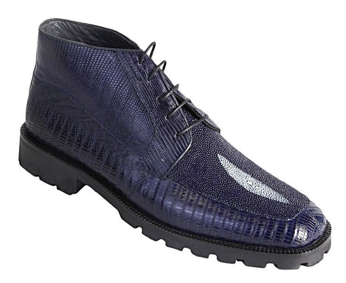 Genuine Stingray & Lizard Skin High Top Dress Shoes - Navy