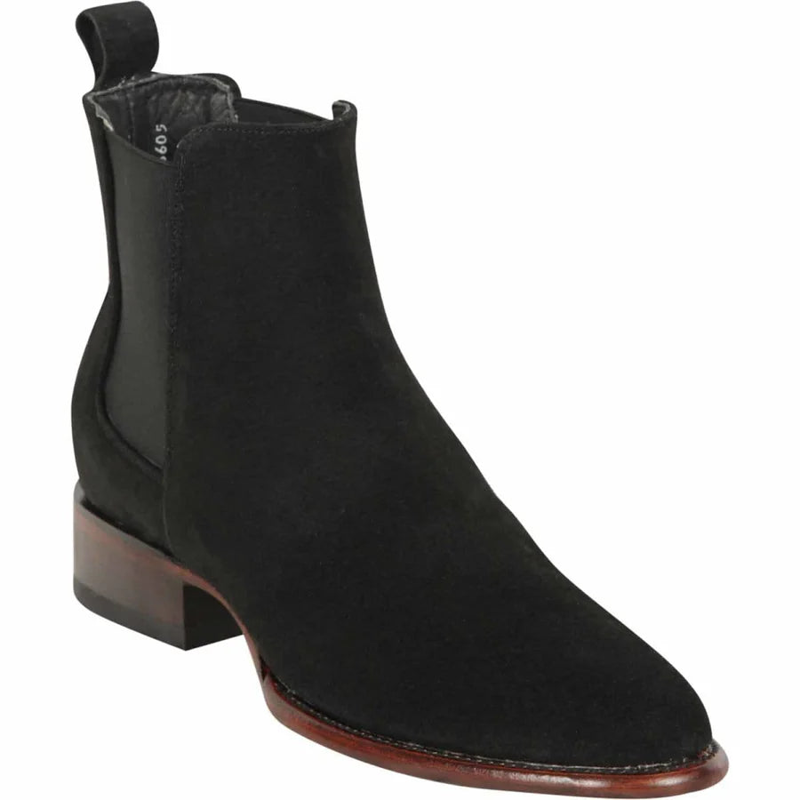 Genuine Suede Leather Round Toe Chelsea Boots - Black