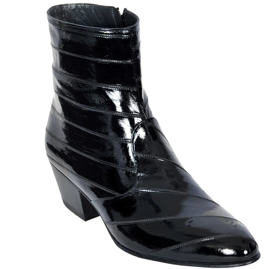 Genuine Eeel Skin Round Toe Dress Ankle Boots - Black