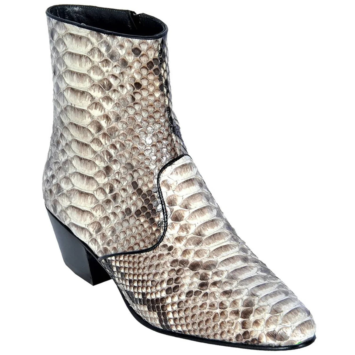 Genuine Python Skin Round Toe Dress Ankle Boots - Natural