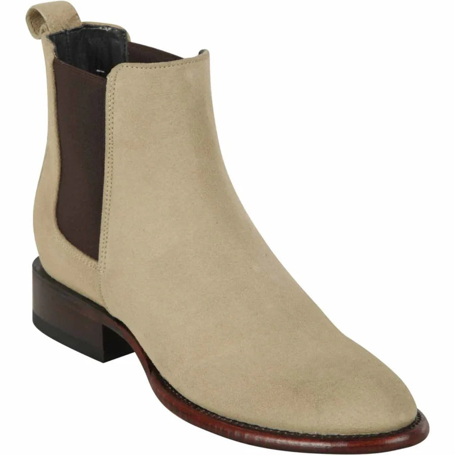 Genuine Suede Leather Round Toe Chelsea Boots - Oryx