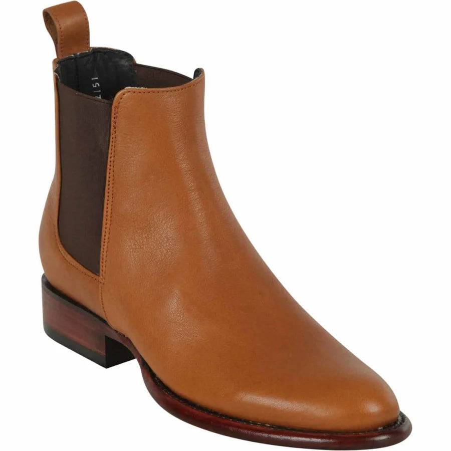 Genuine Cowhide Leather Round Toe Chelsea Boots - Honey