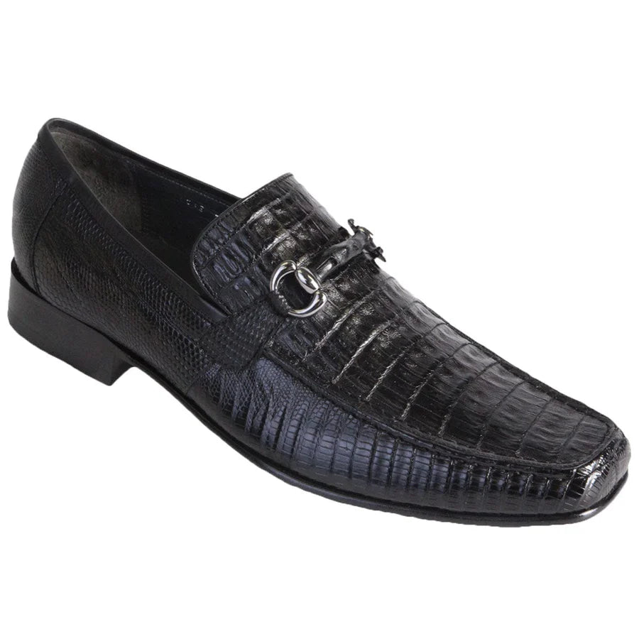 Genuine Caiman Belly & Lizard Skin Slip-On Loafers - Black