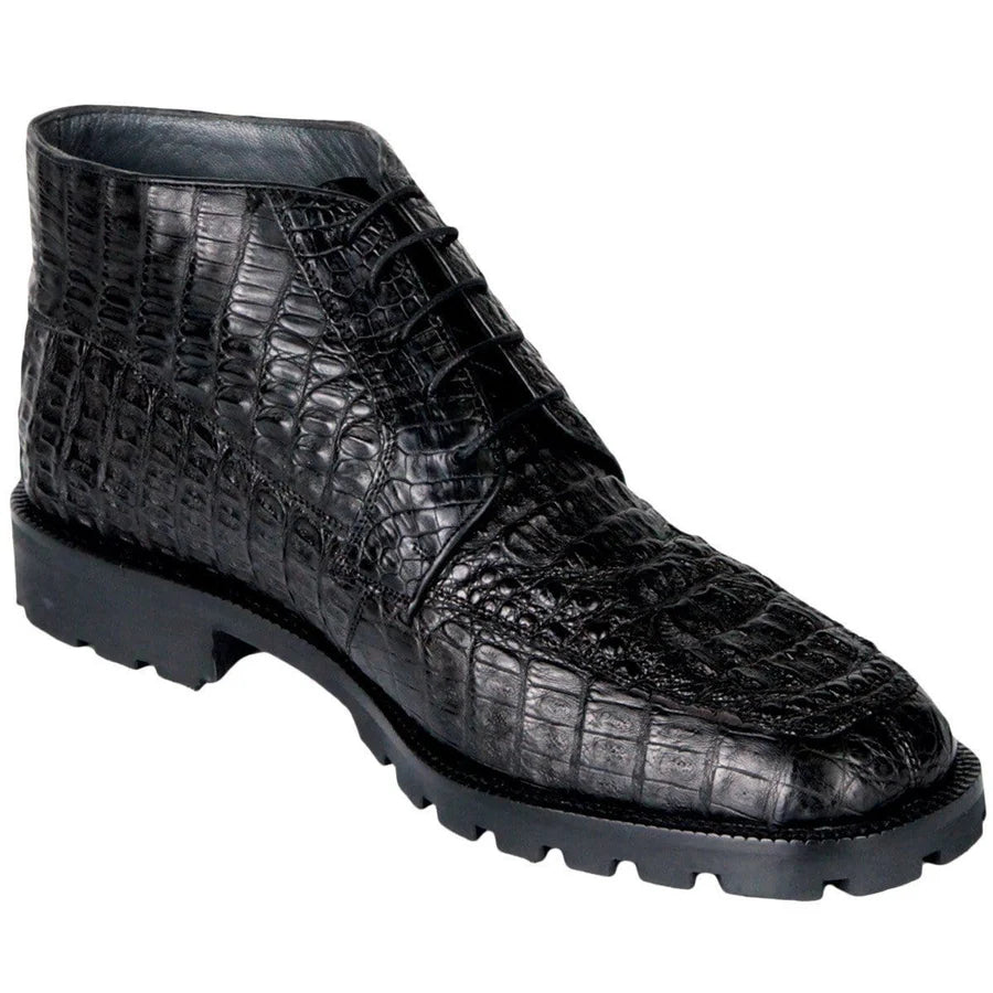 Genuine Caiman Hornback Skin High Top Dress Shoes - Black