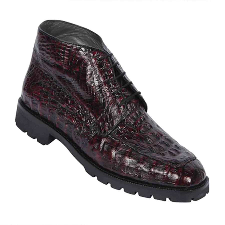 Genuine Caiman Hornback Skin High Top Dress Shoes - Black Cherry