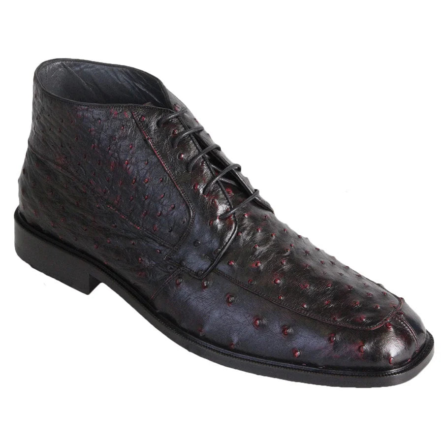 Genuine Full Quill Ostrich Skin High Top Dress Shoes - Black Cherry