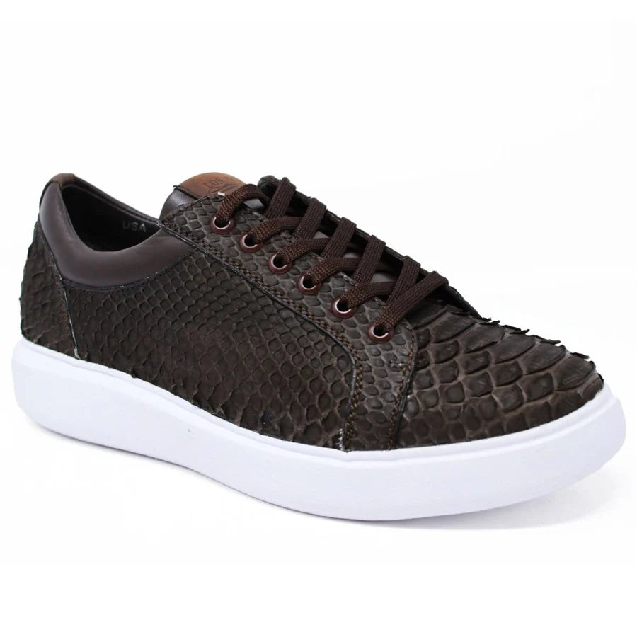 Genuine Full Python Skin Sneakers - Suede Brown