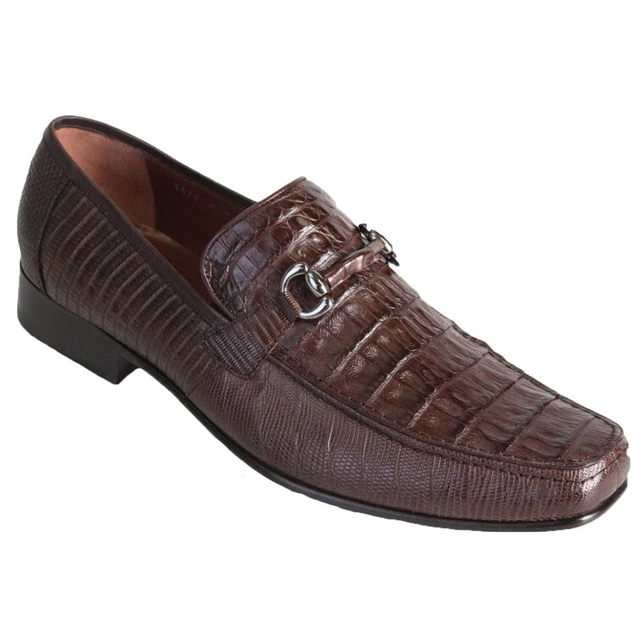 Genuine Caiman Belly & Lizard Skin Slip-On Loafers - Brown