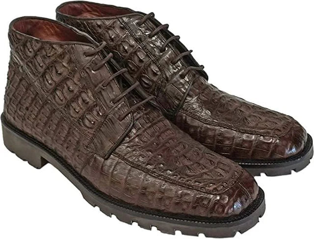 Genuine Caiman Hornback Skin High Top Dress Shoes - Brown