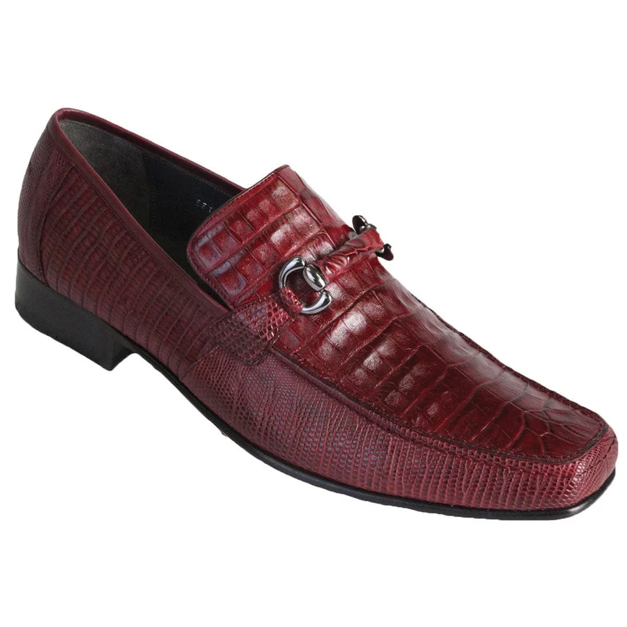 Genuine Caiman Belly & Lizard Skin Slip-On Loafers - Burgundy