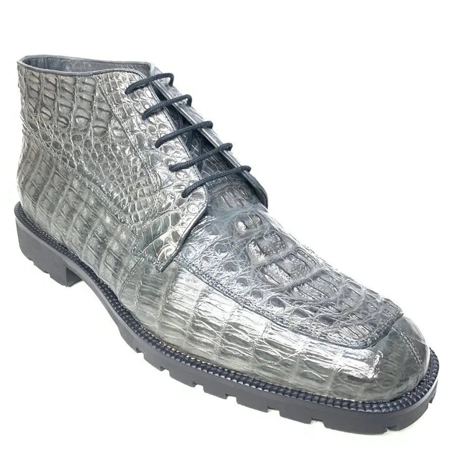 Genuine Caiman Hornback Skin High Top Dress Shoes - Grey